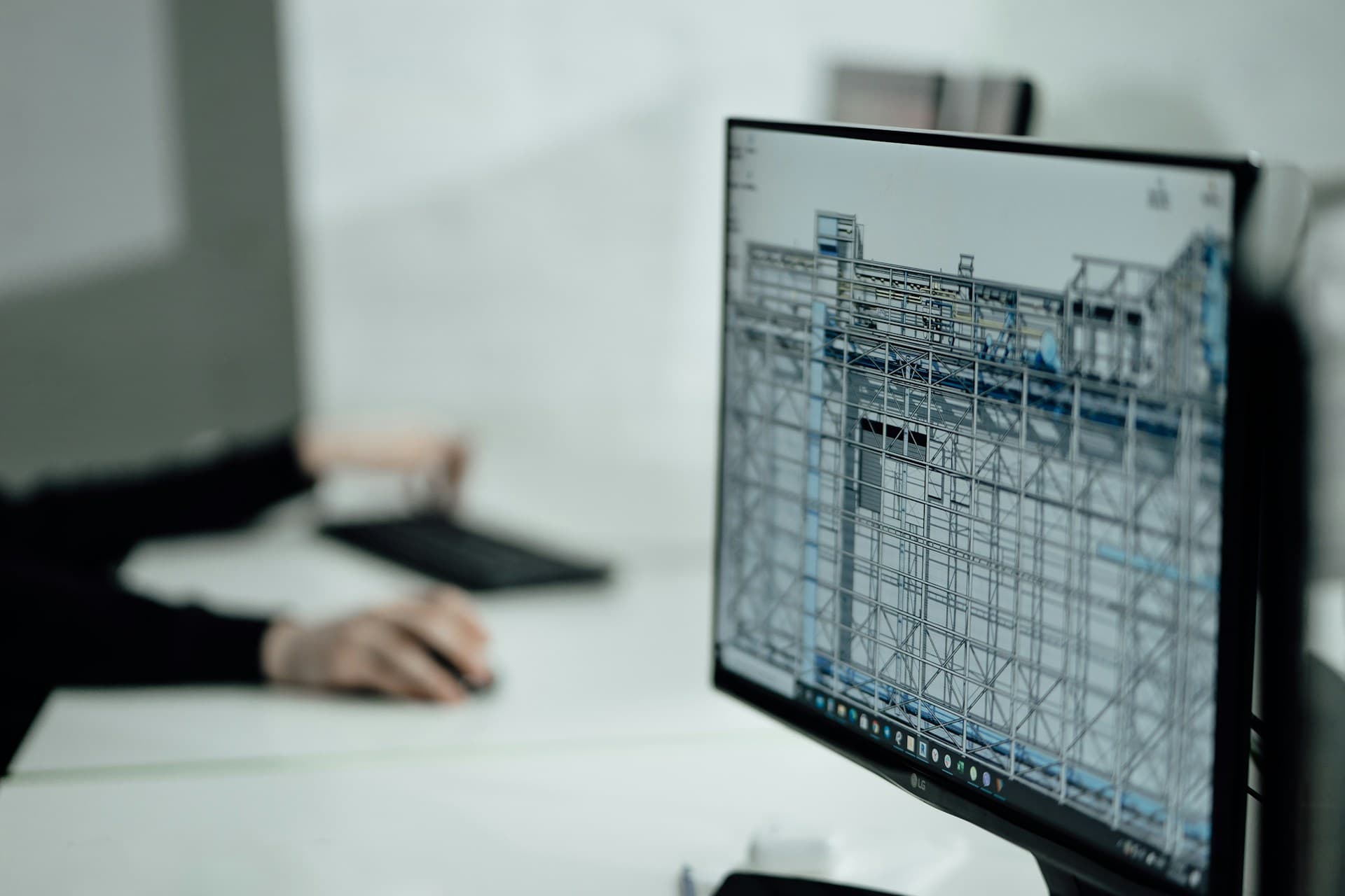 Aerial drone view of a construction site, with the whole project visible in a single frame